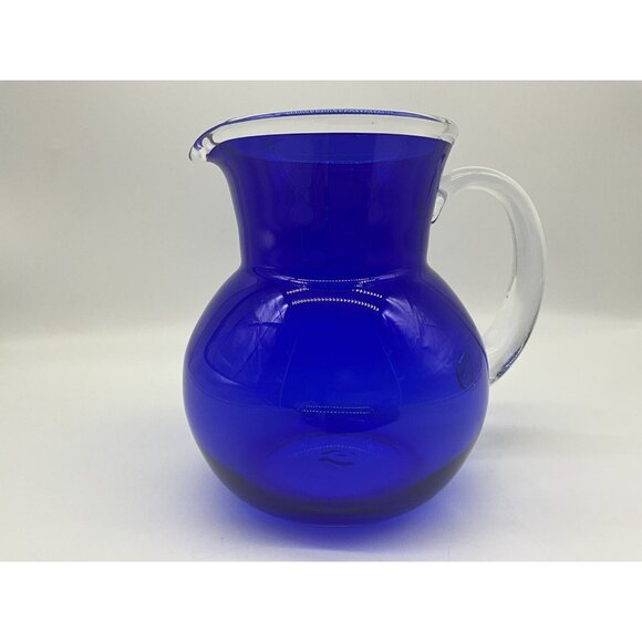 Handblown Vintage Pitcher Cobalt Blue and Clear Art Glass Quality Workmanship - Picture 10 of 16
